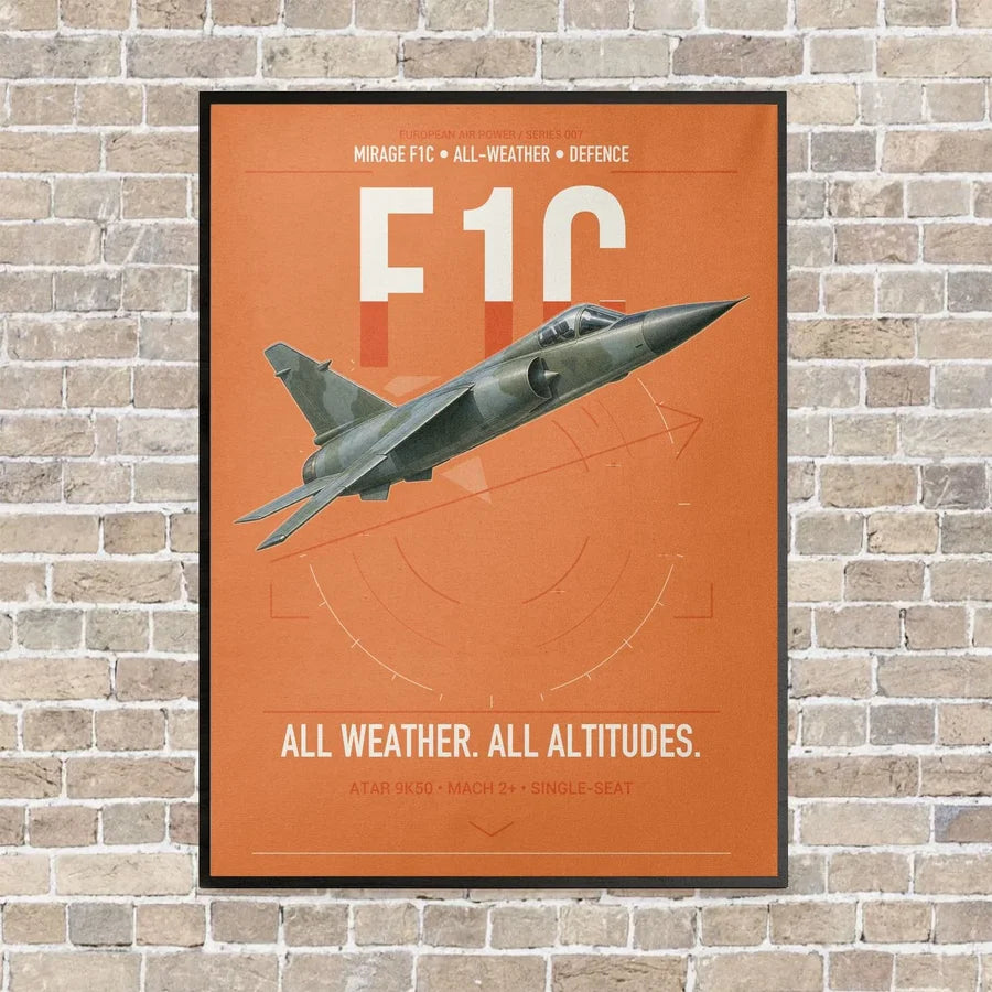 Dassault Mirage F1C vertical canvas print - framed - orange background