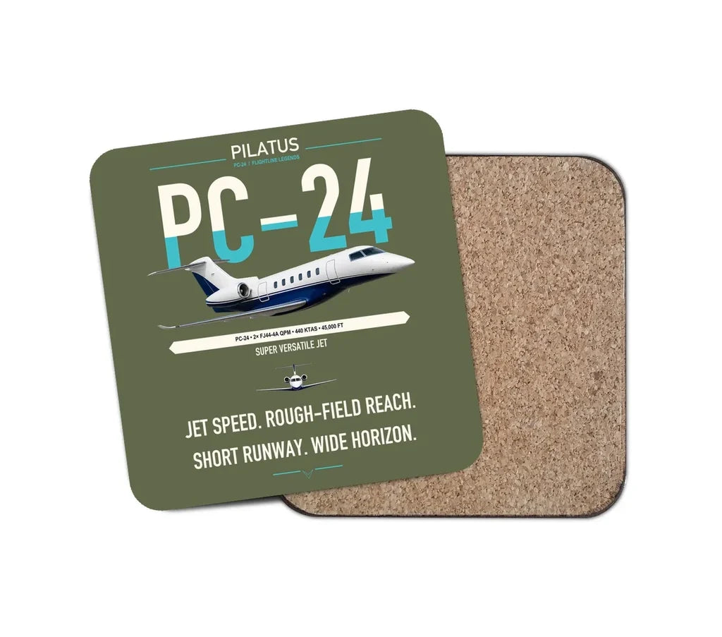 Pilatus PC-24 design on green army 1 piece coaster