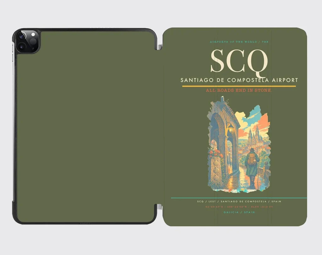 Santiago de Compostela Airport (SCQ) design on green army ipad tablet case