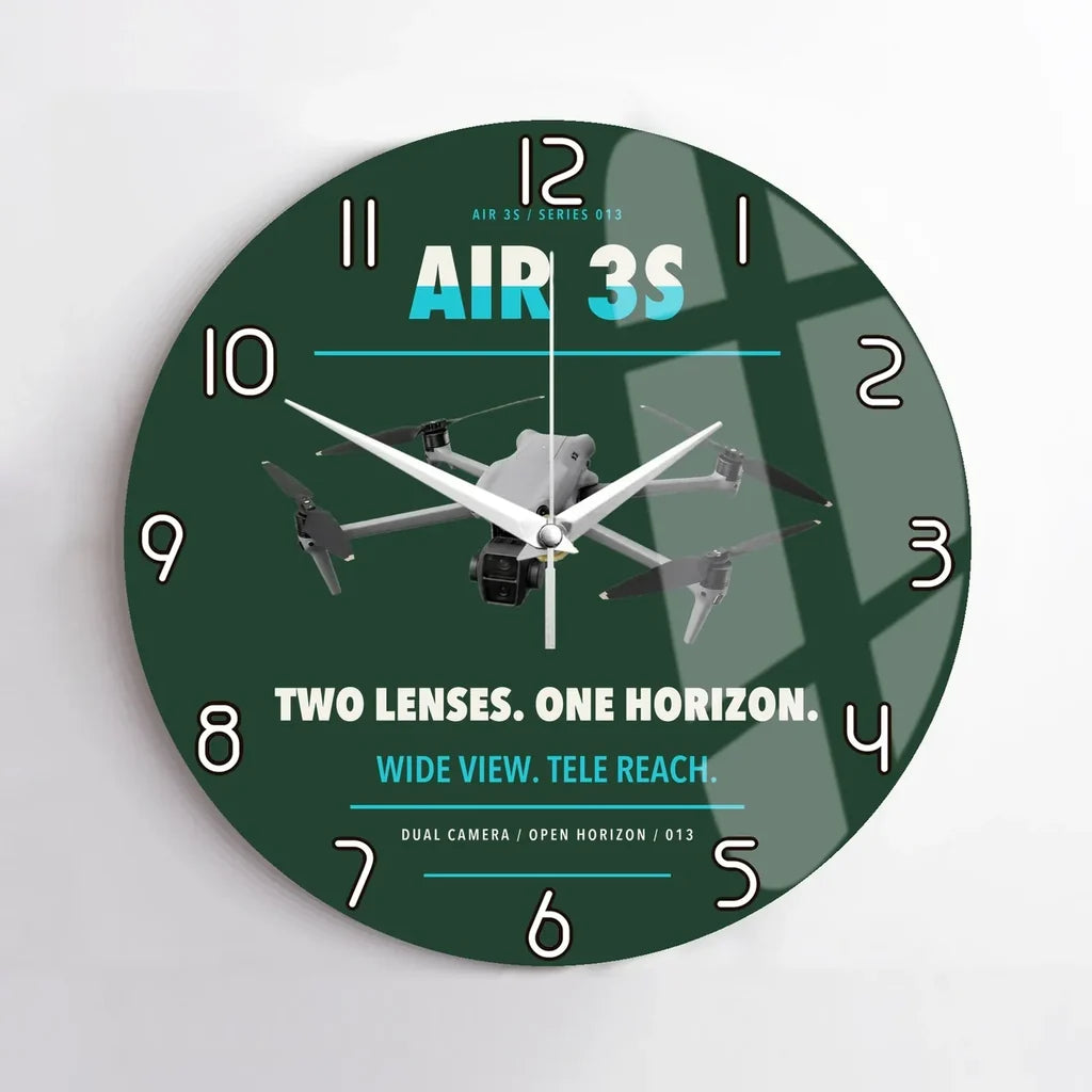 DJI Air 3S design on dark green no frame wall clock