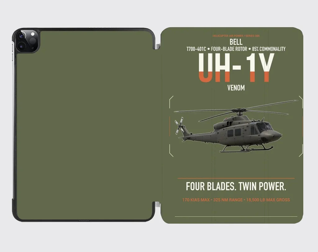 Bell UH-1Y Venom design on green army ipad tablet case