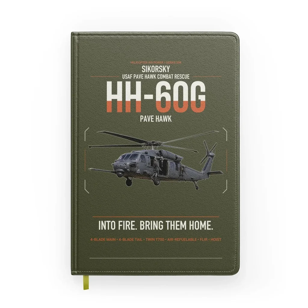 Sikorsky HH-60G Pave Hawk design on green army notebook