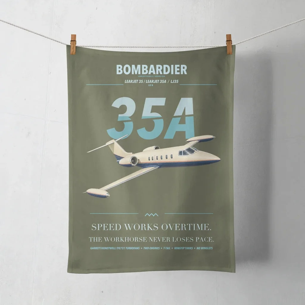 Bombardier Learjet 35A design on green army towel