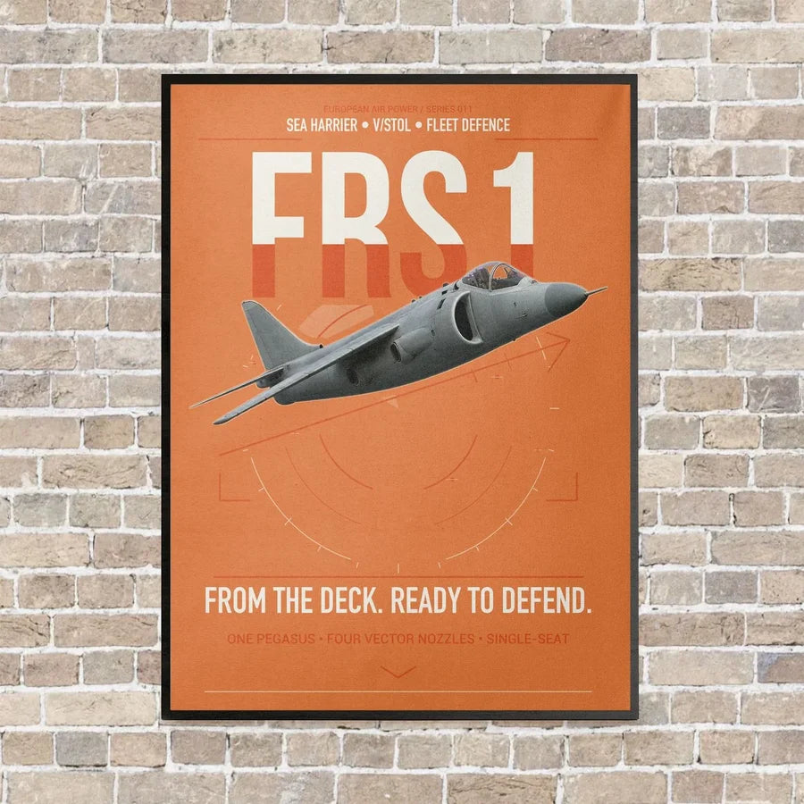 British Aerospace Sea Harrier FRS.1 vertical canvas print - framed - orange background