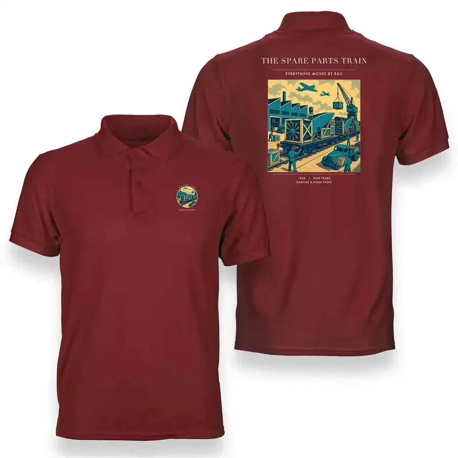 VINTAGE G4527 - The Spare Parts Train - Double-Side Polo T-Shirt design on red