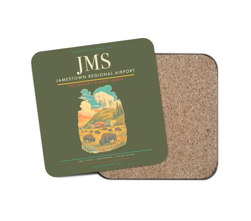 Jamestown Regional Airport (JMS) design on green army 1 piece coaster
