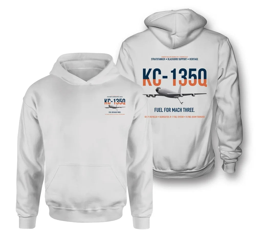 KC-135Q Blackbird Tanker design on white double-side hoodie, double-side print