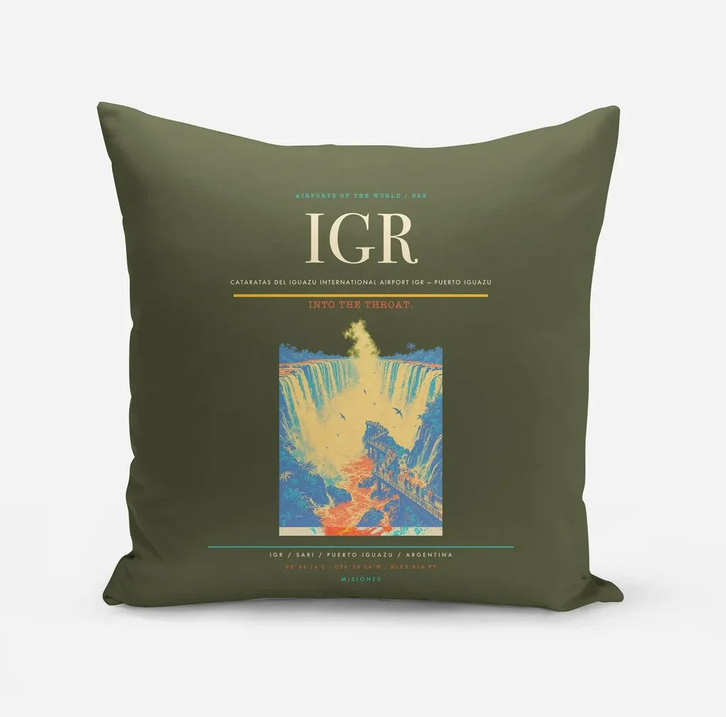 Cataratas del Iguazu International Airport (IGR) design on green army pillow
