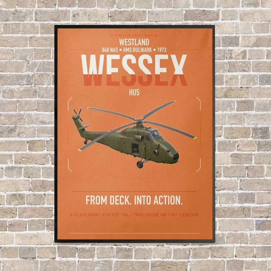 Westland Wessex HU5 vertical canvas print - framed - orange background