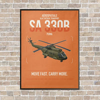 Thumbnail for Aérospatiale SA 330B Puma vertical canvas print - framed - orange background