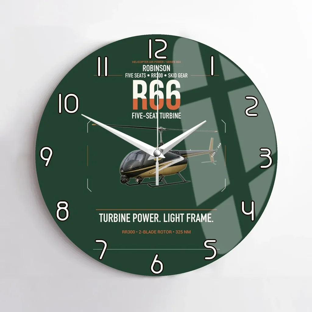 Robinson R66 design on dark green no frame wall clock