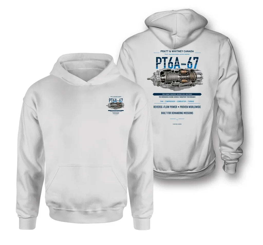 PT6A-67 design on white hoodie