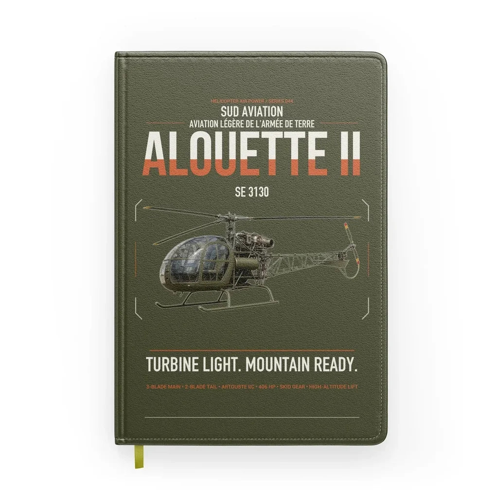 Sud Aviation SE 3130 Alouette II design on green army notebook