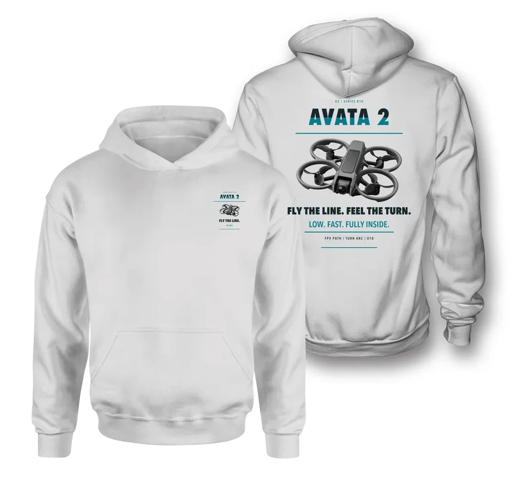 DJI Avata 2 design on white hoodie