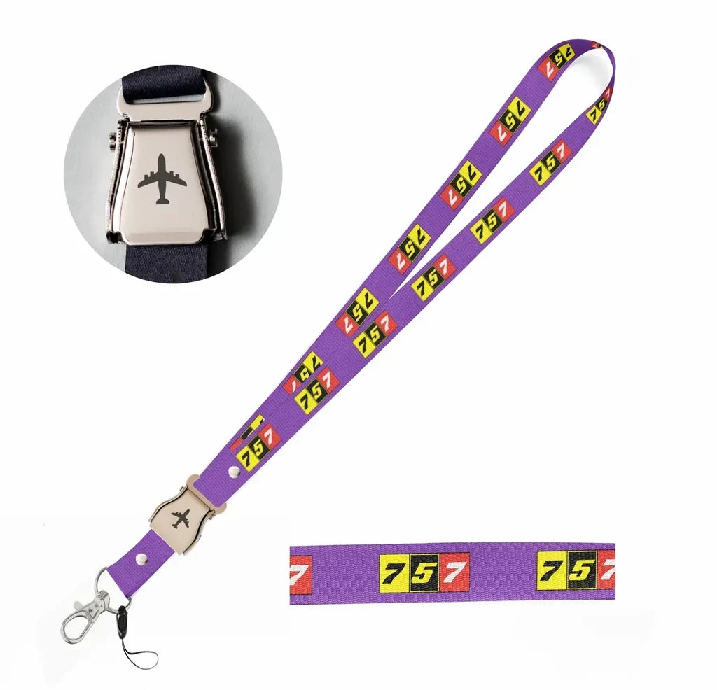 Flat Colourful 757 seat belt lanyard - purple