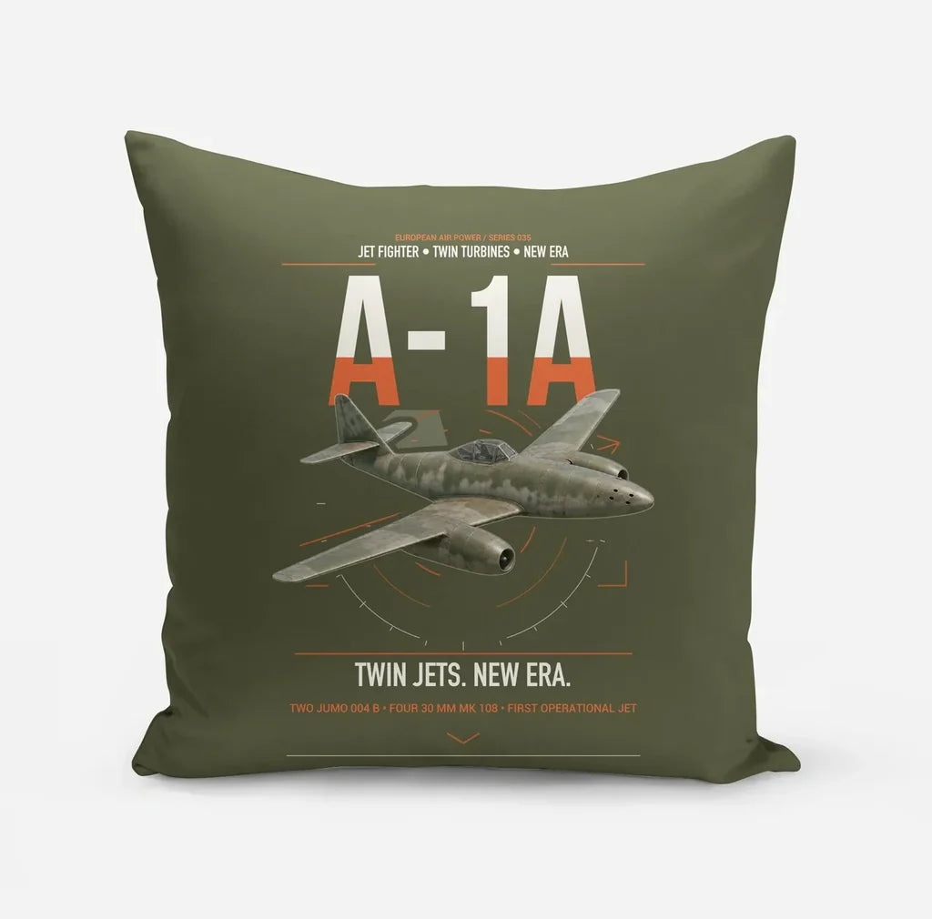 Messerschmitt Me 262A-1a design on green army pillow