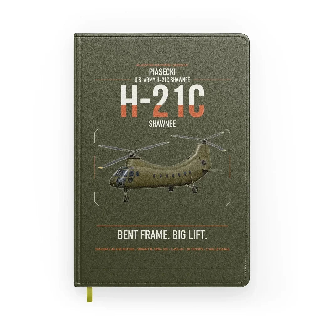 Piasecki H-21C Shawnee design on green army notebook