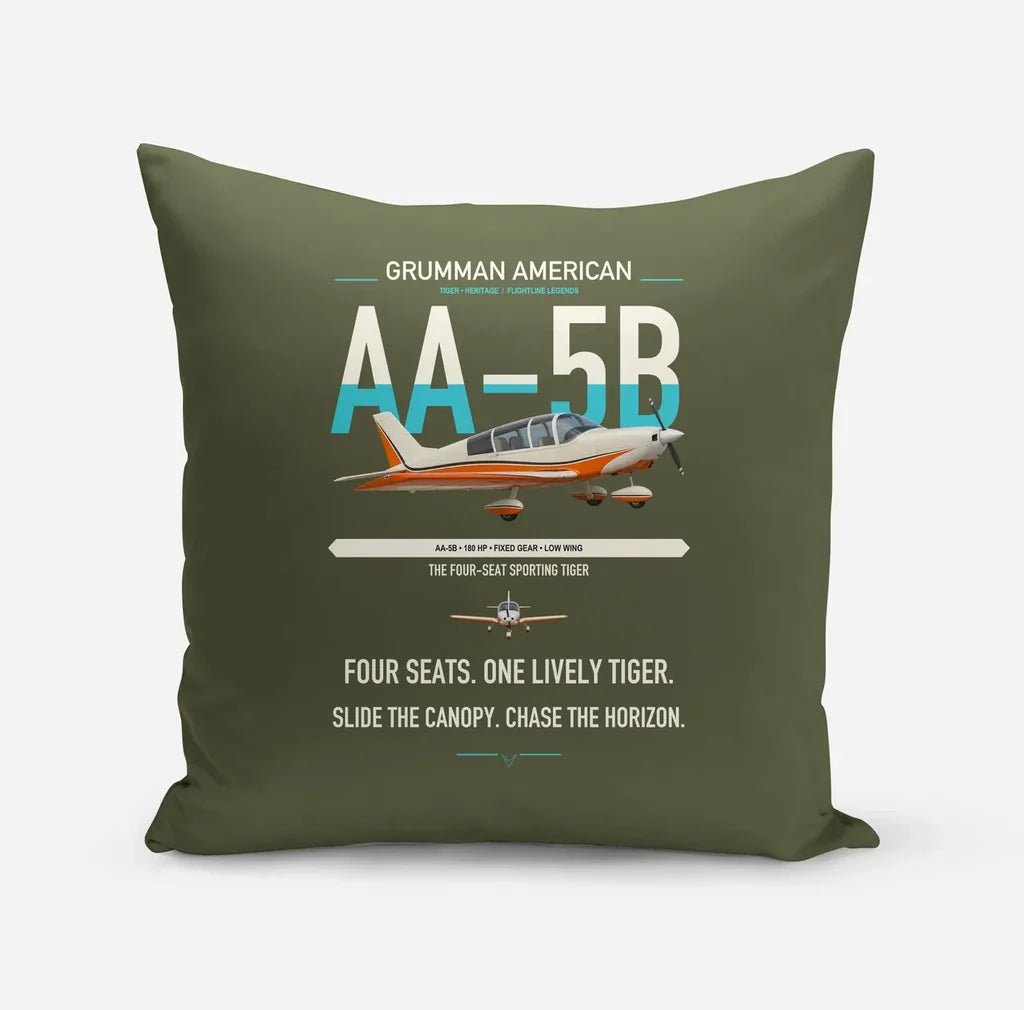 Grumman American AA-5B Tiger design on green army pillow