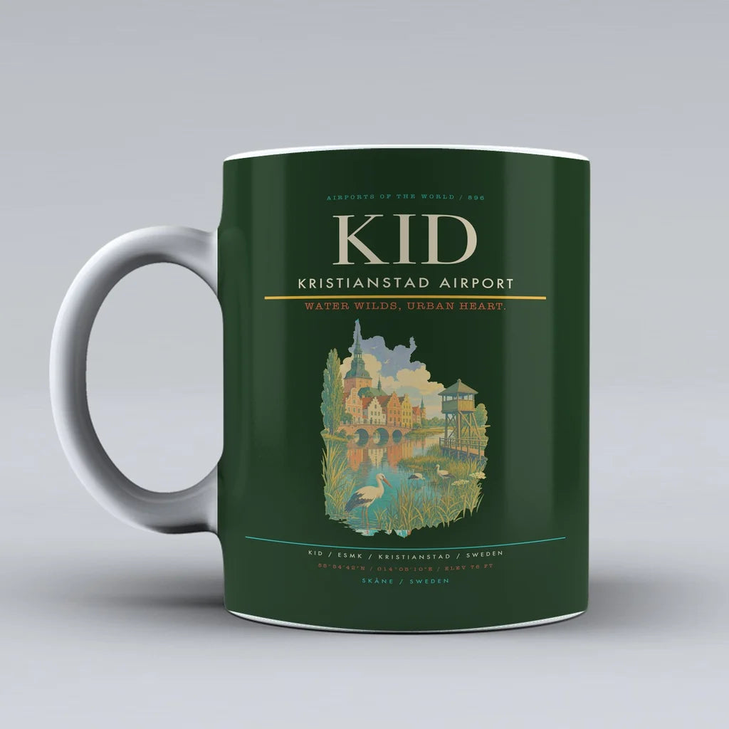Kristianstad Airport (KID) airport code design on dark green ceramic mug