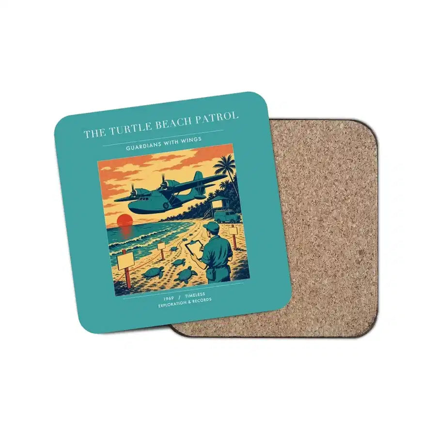 The Turtle Beach Patrol - Designed Coasters design on turquoise 1-piece
