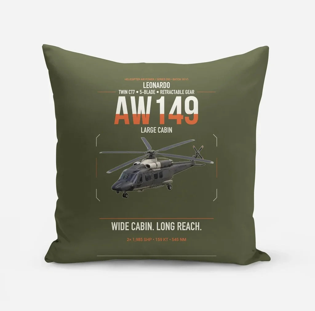 Leonardo AW149 design on green army pillow