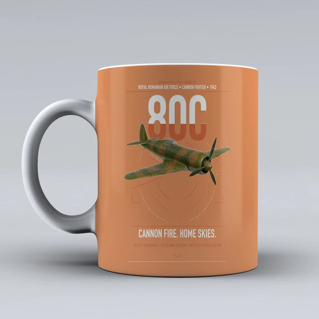 IAR 80C design on orange ceramic mug, double-side print