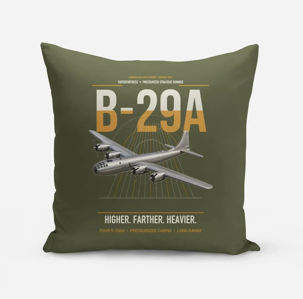 B-29A Superfortress design on green army pillow