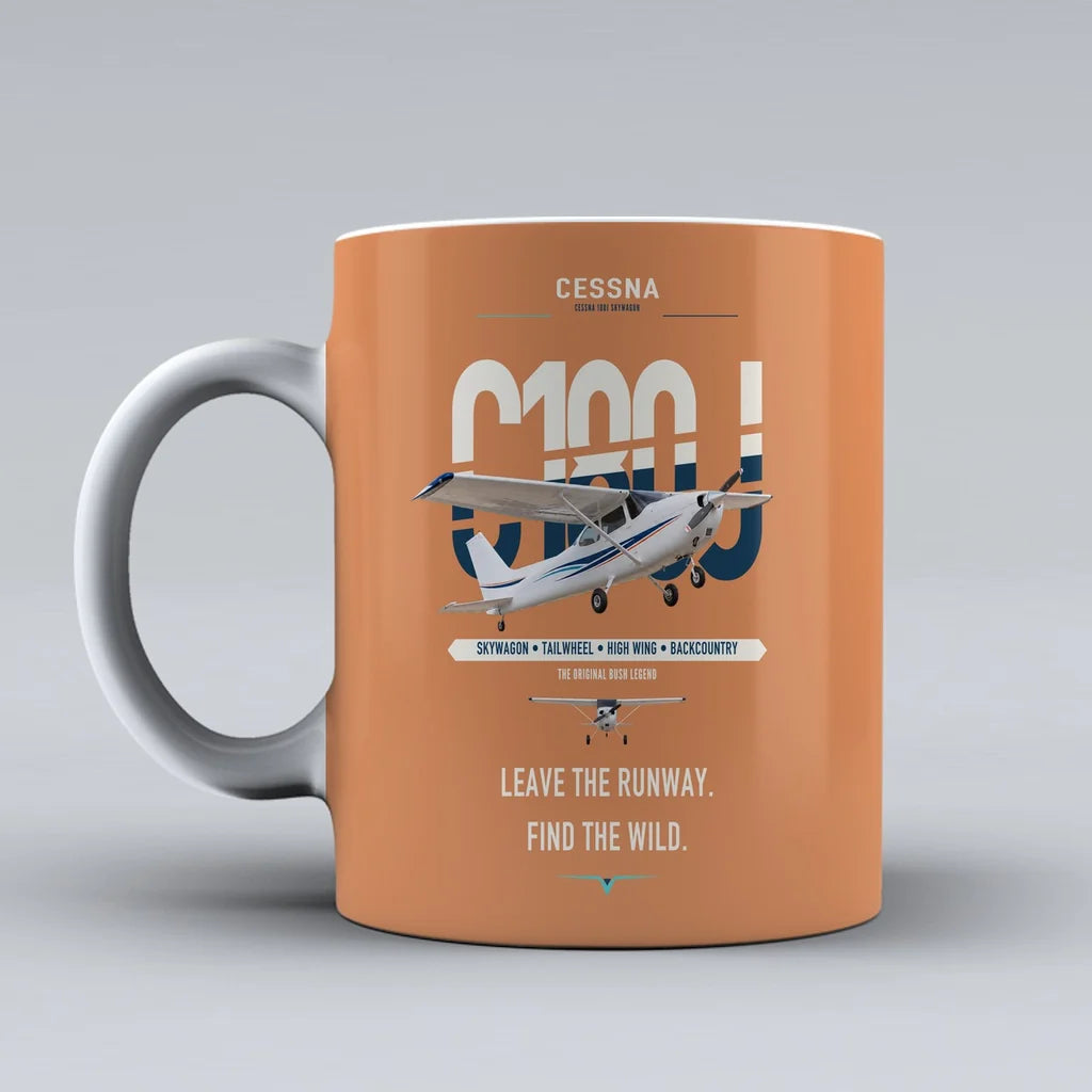 Cessna 180J Skywagon design on orange ceramic mug, double-side print