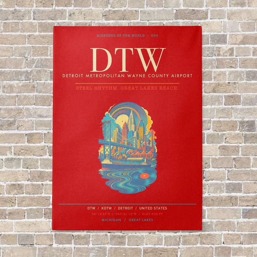 Detroit Metropolitan Wayne County Airport DTW - Canvas Framed - Red