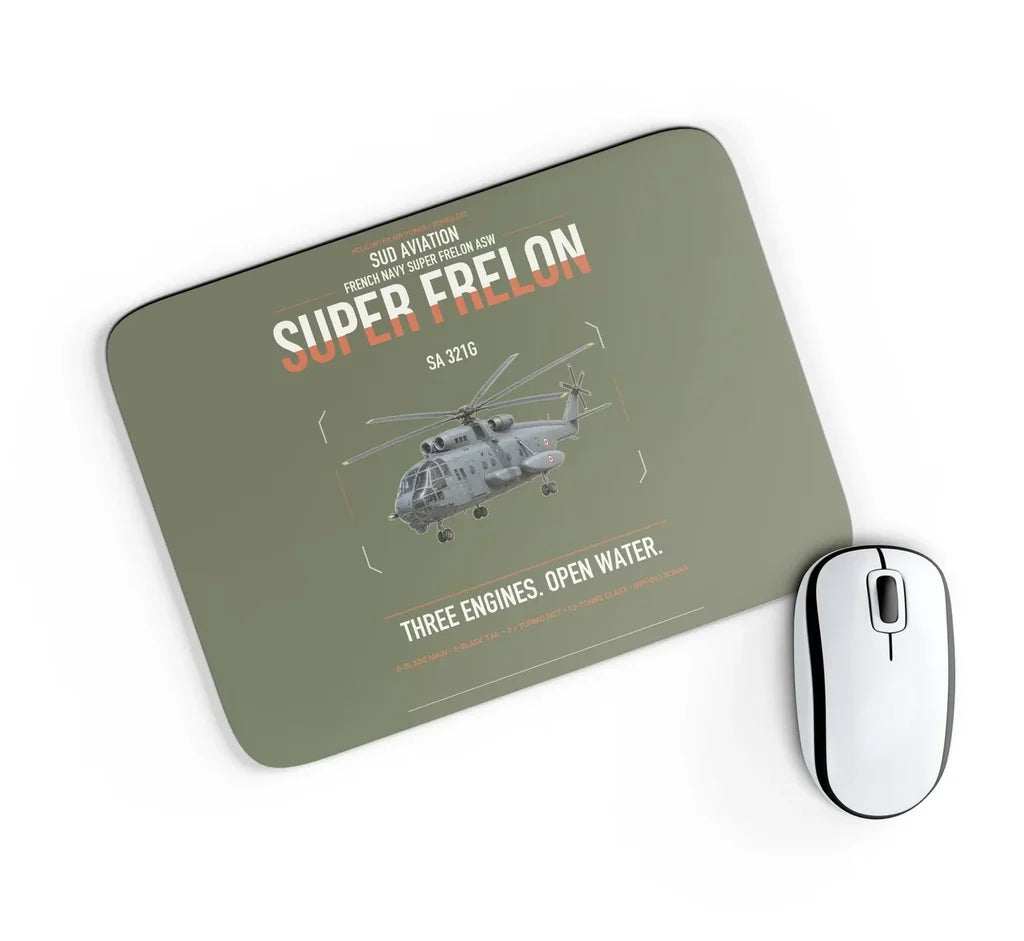 Sud Aviation SA 321G Super Frelon design on green army rectangle mouse pad