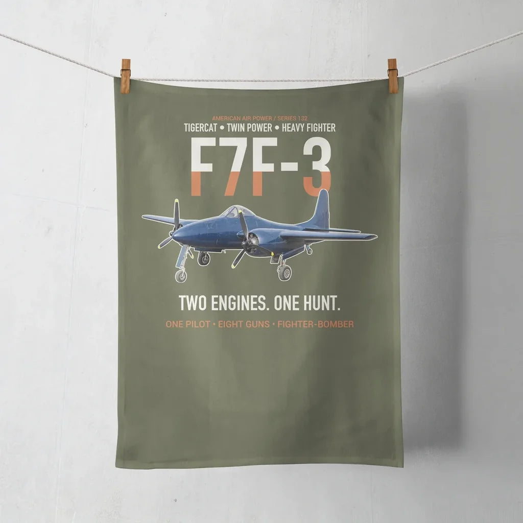 F7F-3 Tigercat Two Engines One Hunt design on green army towel