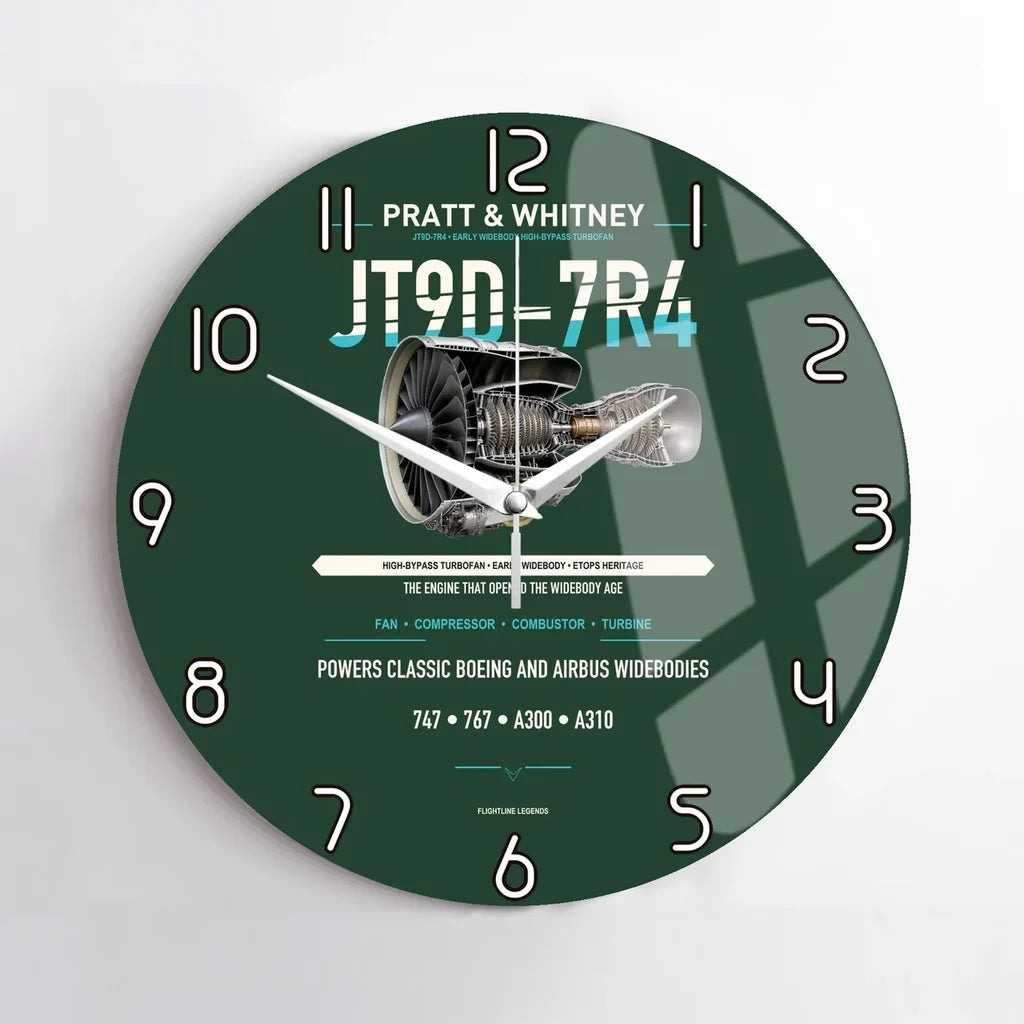 JT9D-7R4 design on dark green no frame wall clock