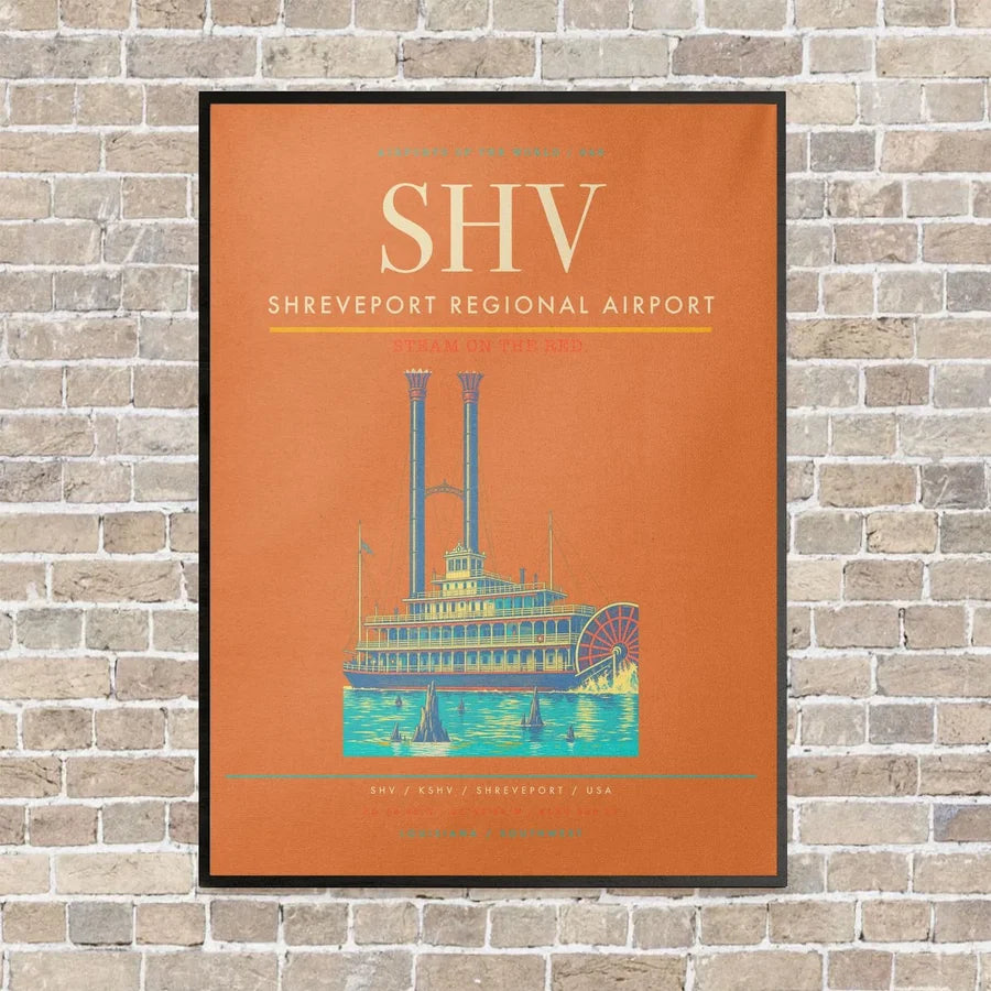 Shreveport Regional Airport SHV vertical canvas print - framed - orange background