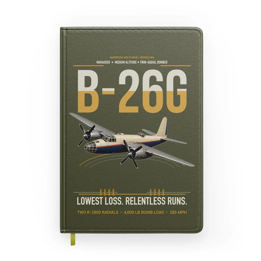 B-26G Marauder design on green army notebook