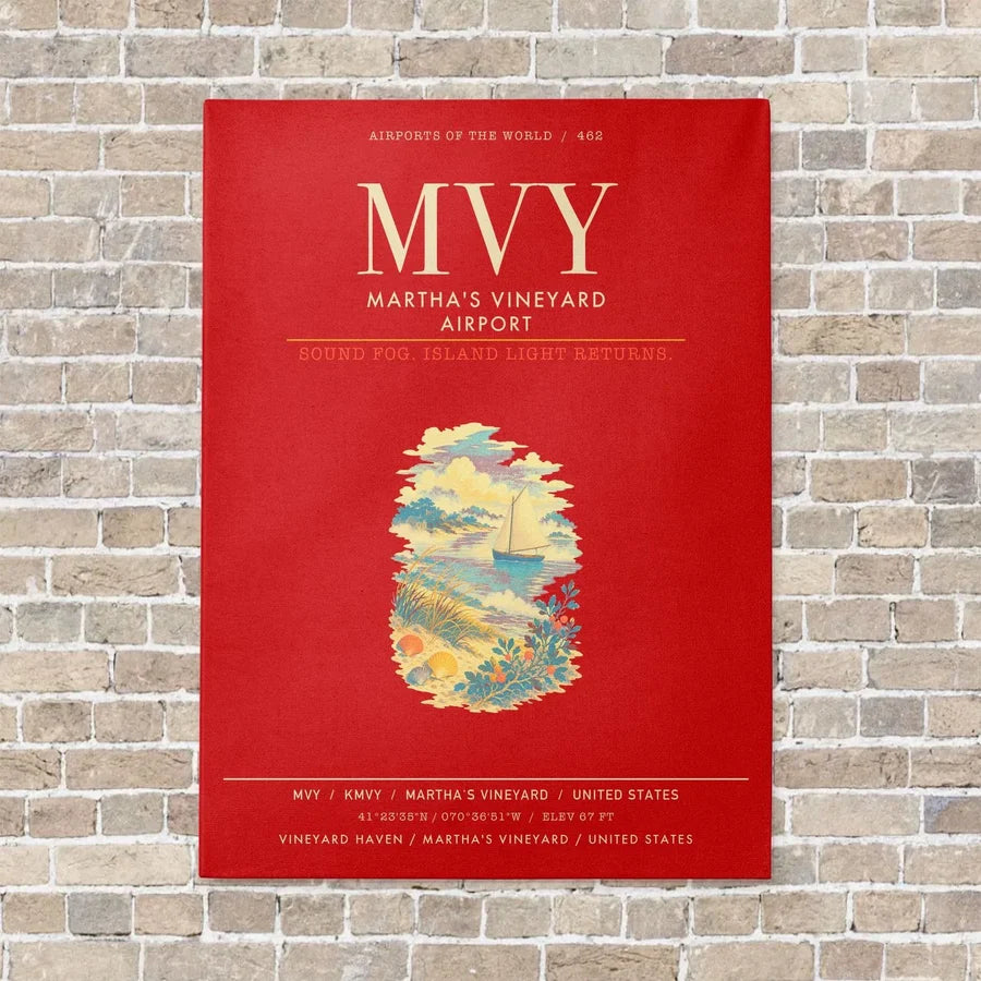 Martha's Vineyard Airport MVY - Canvas Framed - Red