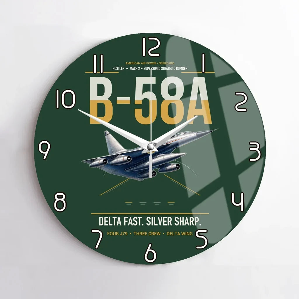 B-58A Hustler design on dark green no frame wall clock