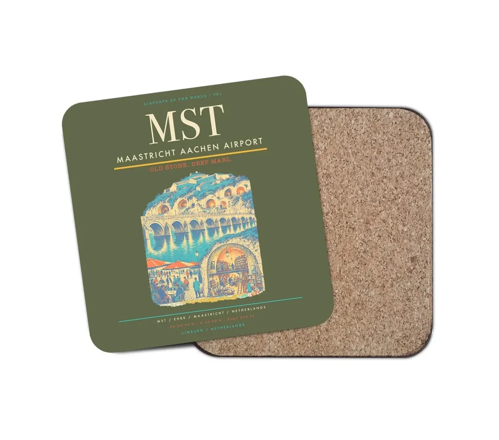 Maastricht Aachen Airport (MST) design on green army 1 piece coaster