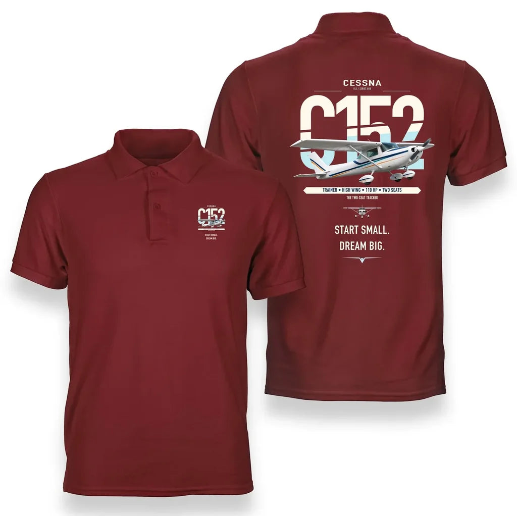 Cessna 152 design on red double-side polo t-shirt, double-side print
