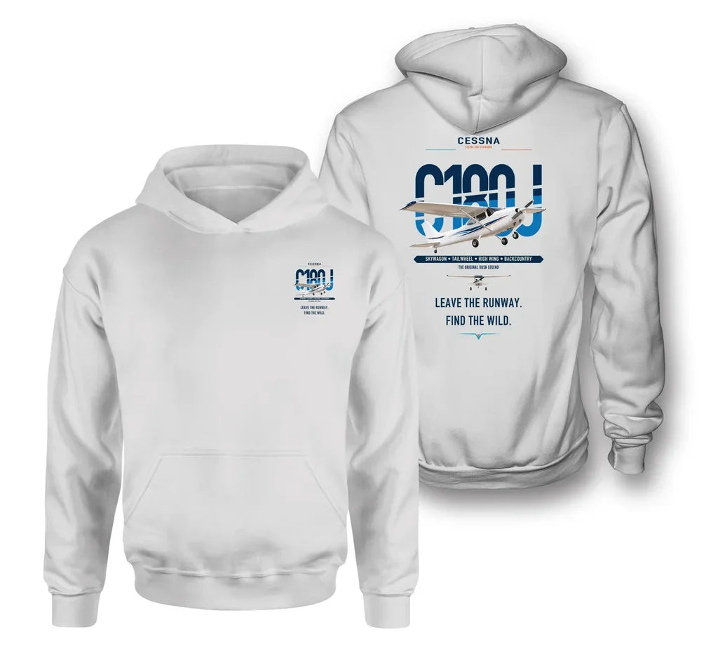 Cessna 180J Skywagon design on white double-side hoodie, double-side print