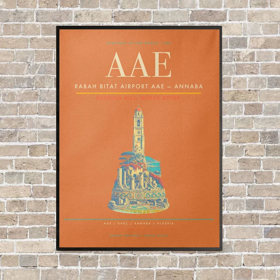Rabah Bitat Airport AAE — Annaba vertical canvas print - framed - orange background