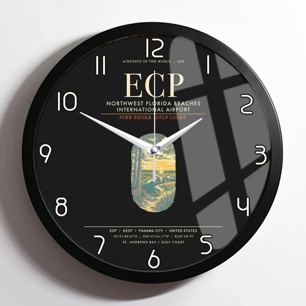 Northwest Florida Beaches International Airport ECP Wall-Clock Framed - Black