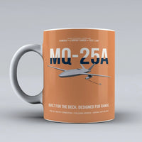 Thumbnail for MQ-25A STINGRAY design on orange ceramic mug, double-side print