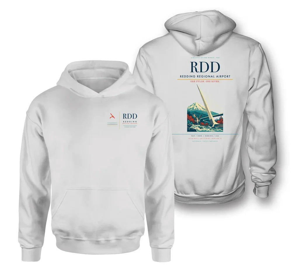 Redding Regional Airport (RDD) design on white double-side hoodie