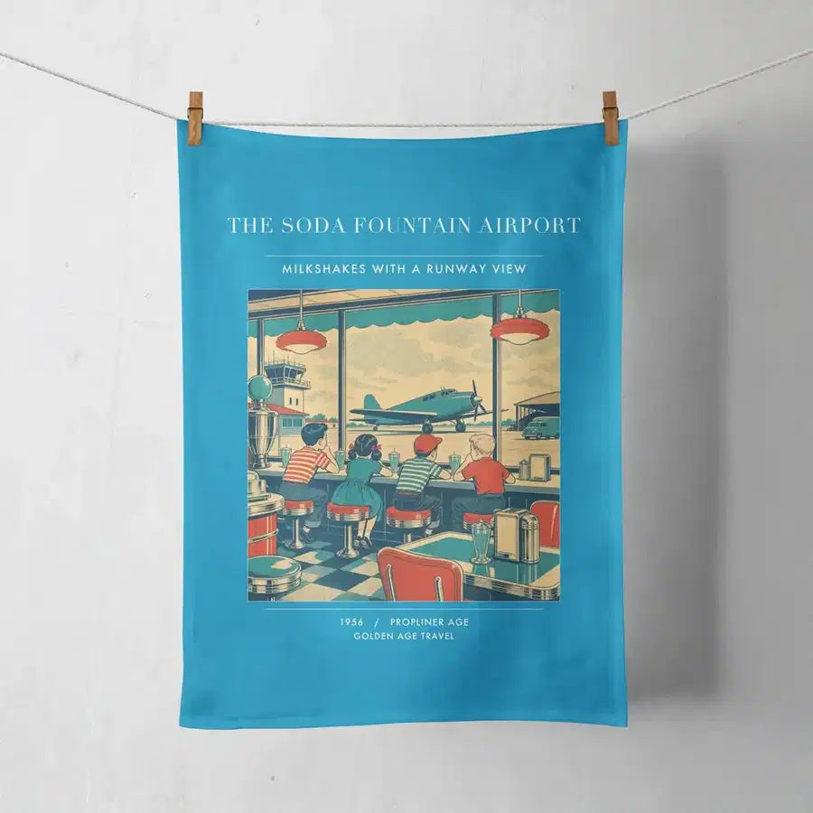 VINTAGE G4247 - The Soda Fountain Airport - Designed Towels design on turquoise