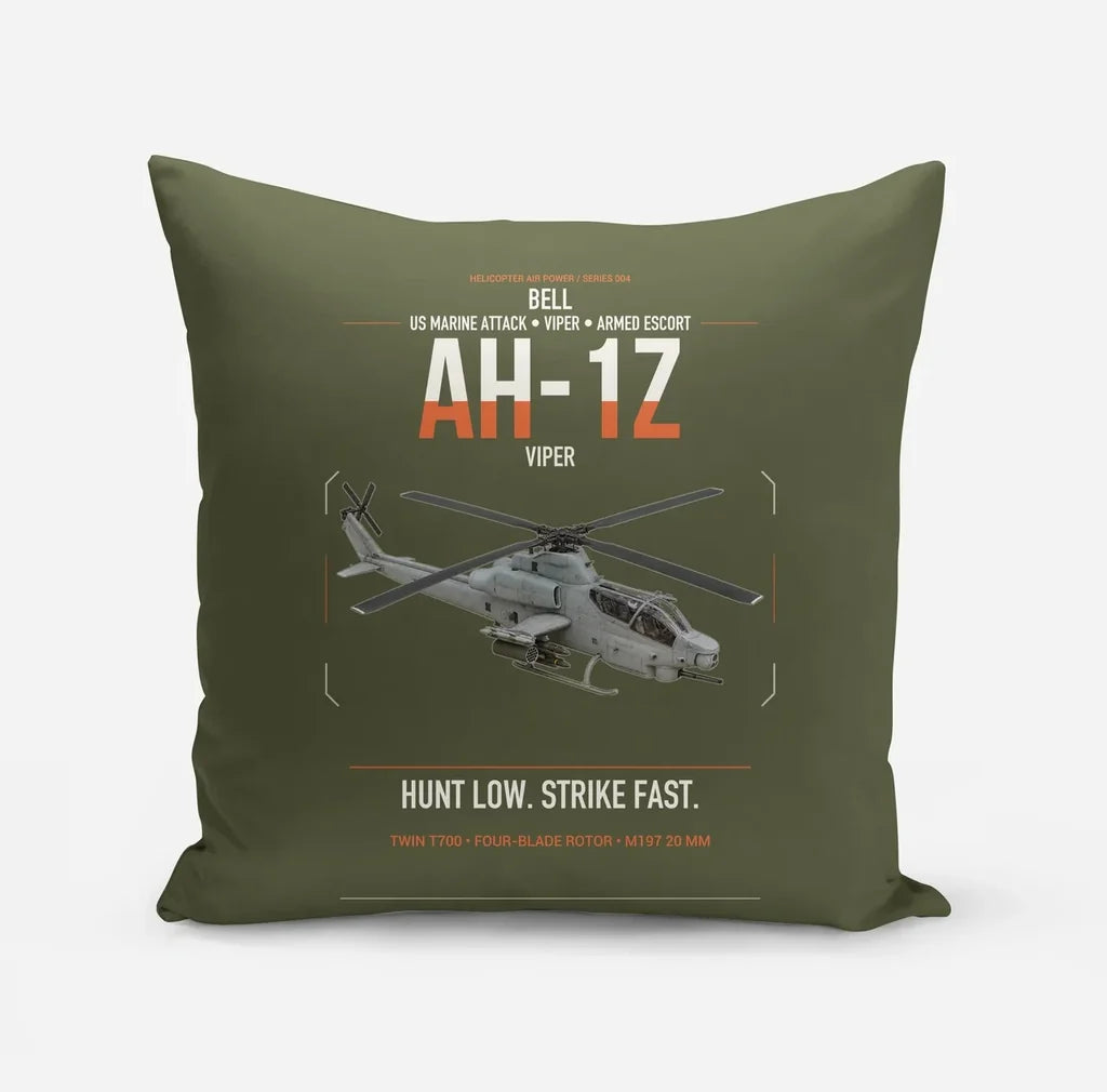 Bell AH-1Z Viper design on green army pillow
