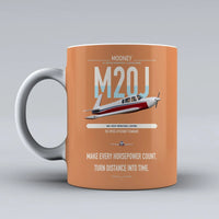 Thumbnail for Mooney M20J 201 design on orange ceramic mug, double-side print