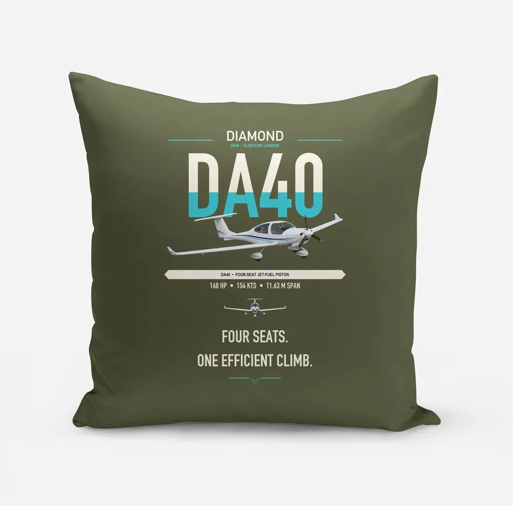 Diamond DA40 design on green army pillow
