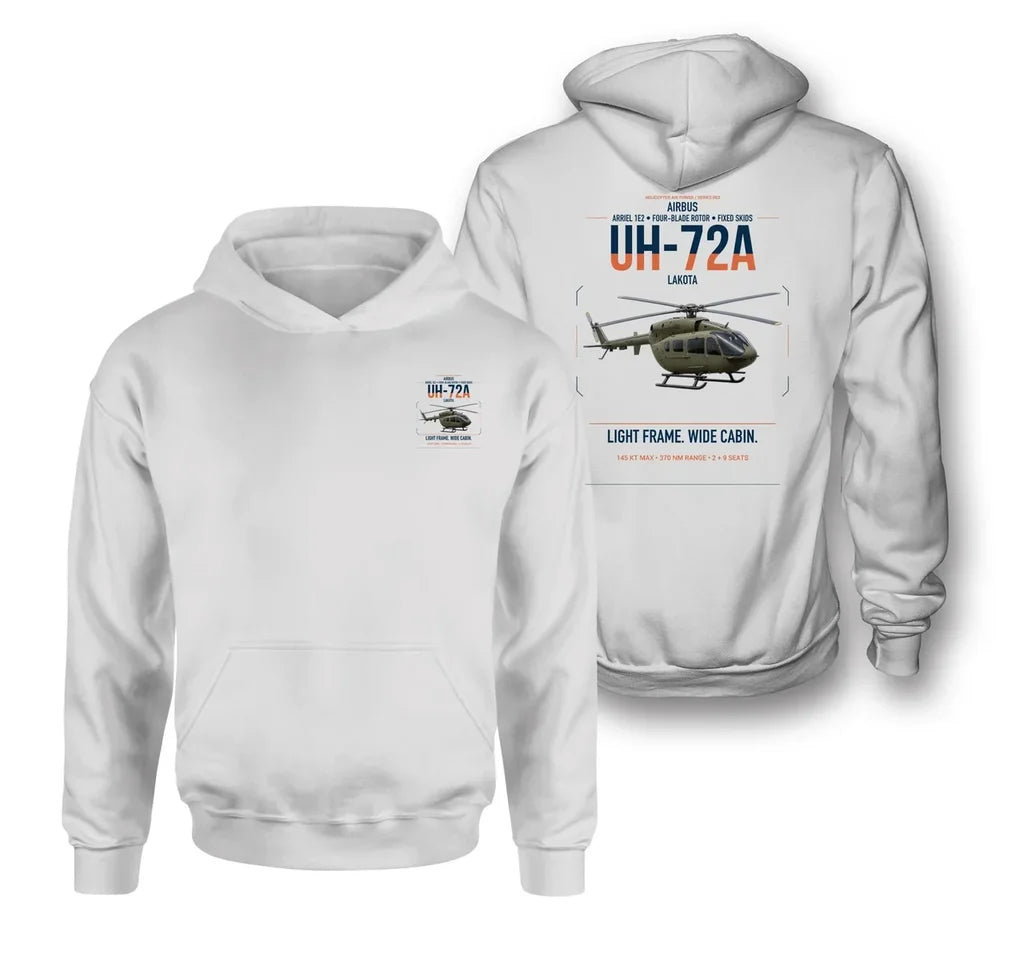 Airbus UH-72A Lakota design on white double-side hoodie, double-side print