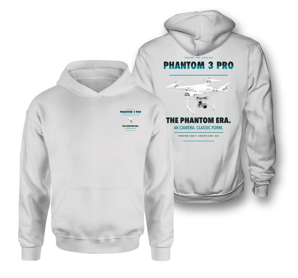 DJI Phantom 3 Professional design on white hoodie