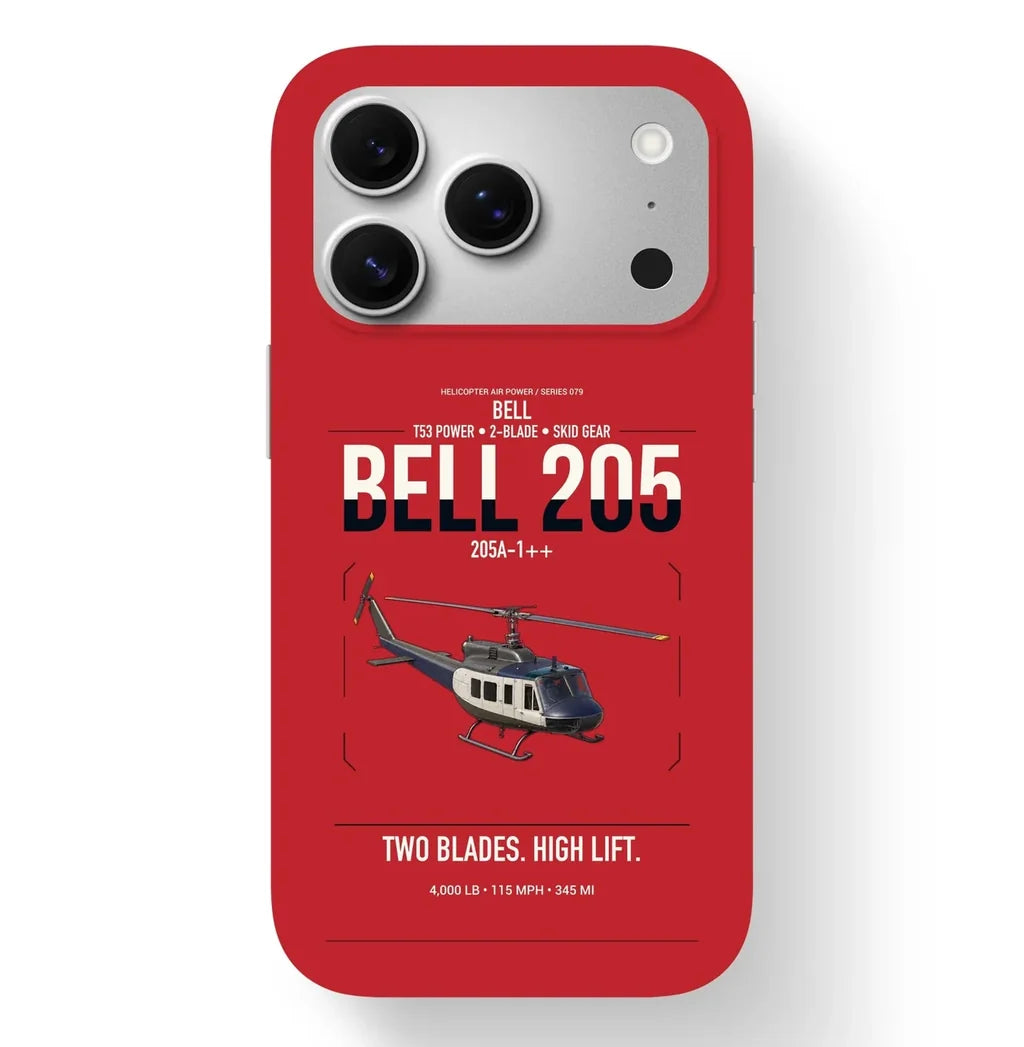 Bell 205A-1++ design on red magsafe iphone case, for iPhone 17 Pro